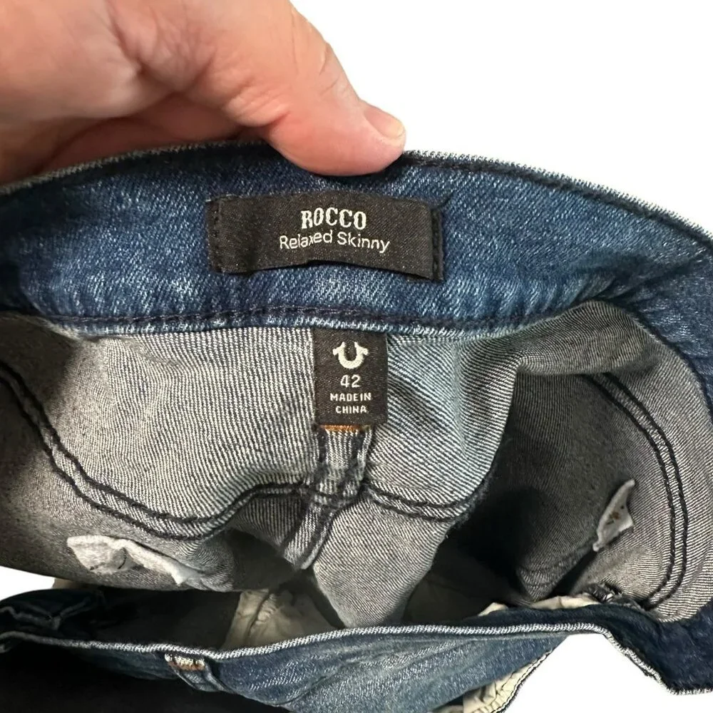 True Religion Mens 42x34 Rocco Relaxed Skinny Denim Blue Jeans Retail $219